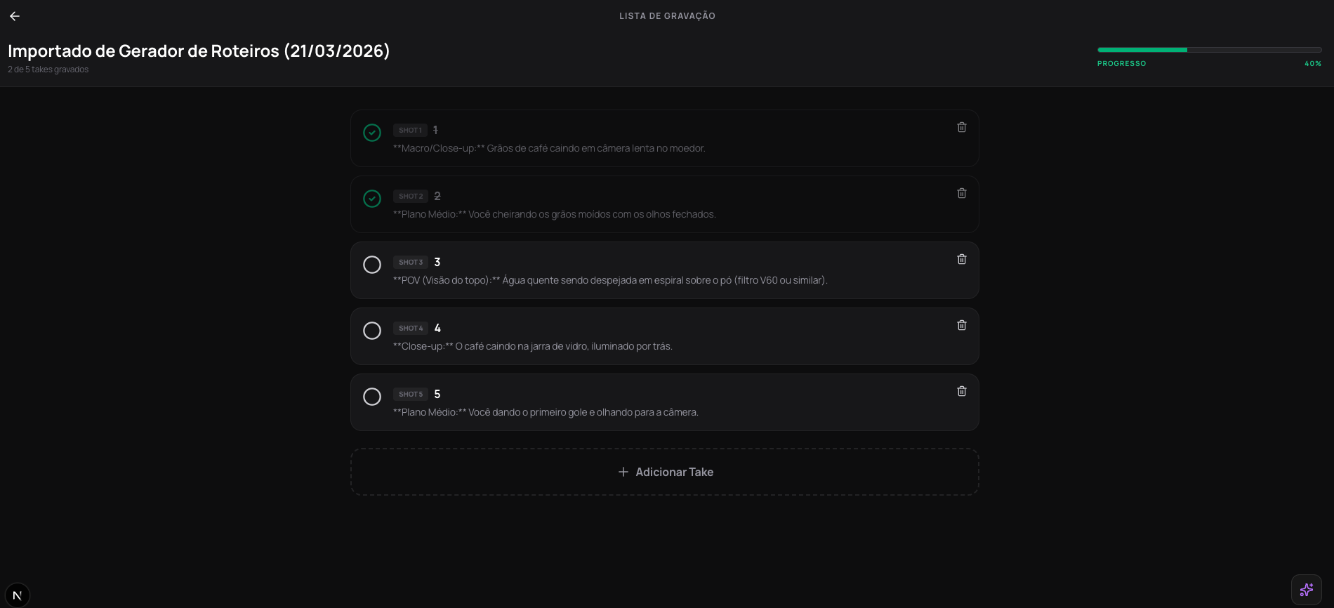 Gestão de Shotlist